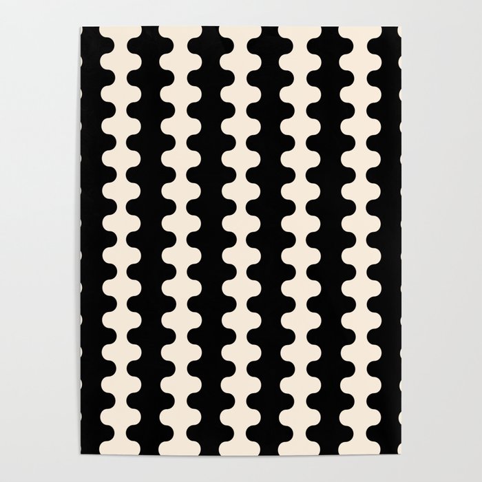 Black and Cream Ogee A-Go-Go Retro Pop Wavy Stripe Pattern Poster Gallery Image 4