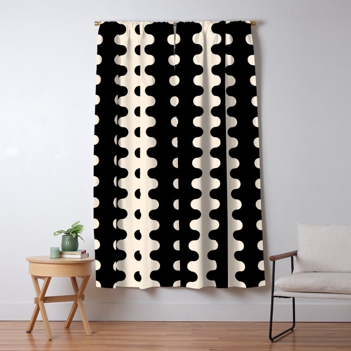 Black and Cream Ogee A-Go-Go Retro Pop Wavy Stripe Pattern Window Curtain Gallery Image 5