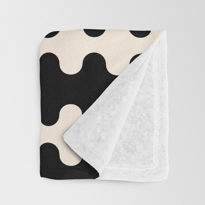 Black and Cream Ogee A-Go-Go Retro Pop Wavy Stripe Pattern Throw Blanket Gallery Image 3