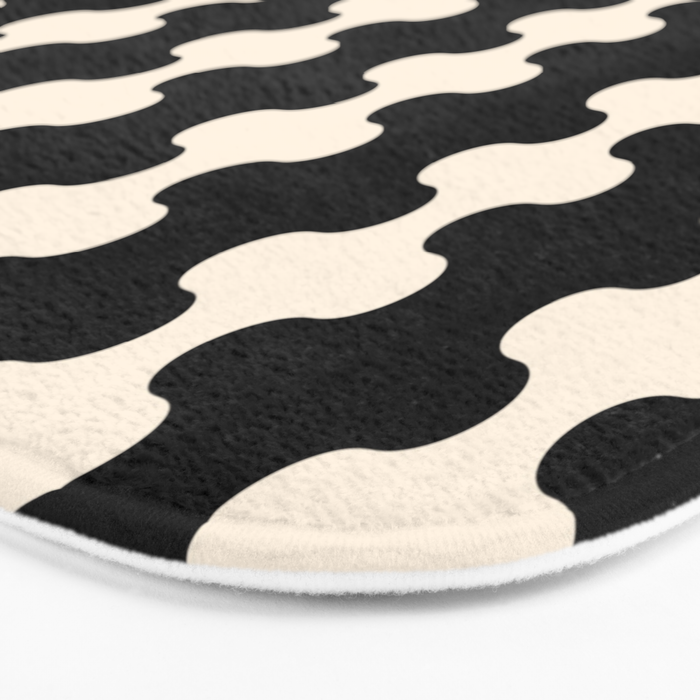 Black and Cream Ogee A-Go-Go Retro Pop Wavy Stripe Pattern Bath Mat Gallery Image 3