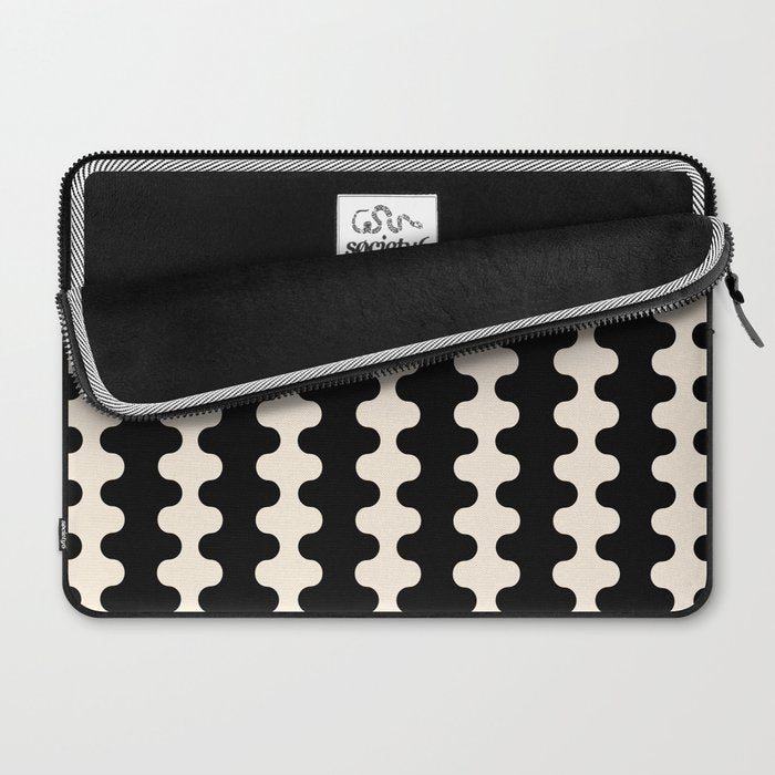 Black and Cream Ogee A-Go-Go Retro Pop Wavy Stripe Pattern Laptop Sleeve Gallery Image 2