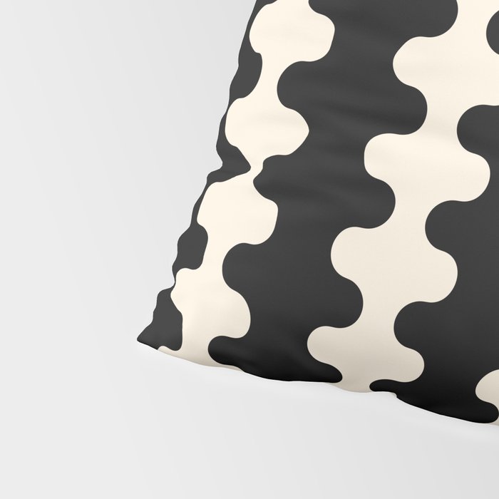 Black and Cream Ogee A-Go-Go Retro Pop Wavy Stripe Pattern Pillow Sham Gallery Image 4
