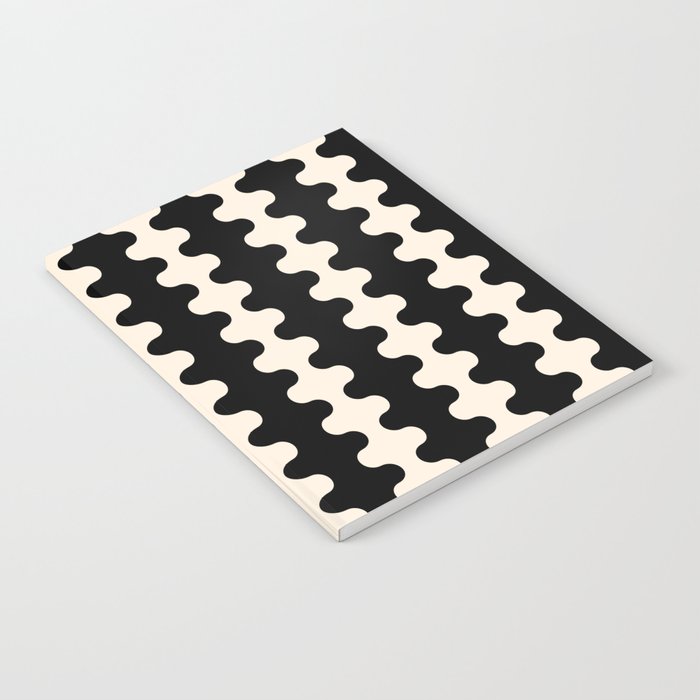 Black and Cream Ogee A-Go-Go Retro Pop Wavy Stripe Pattern Notebook Gallery Image 2