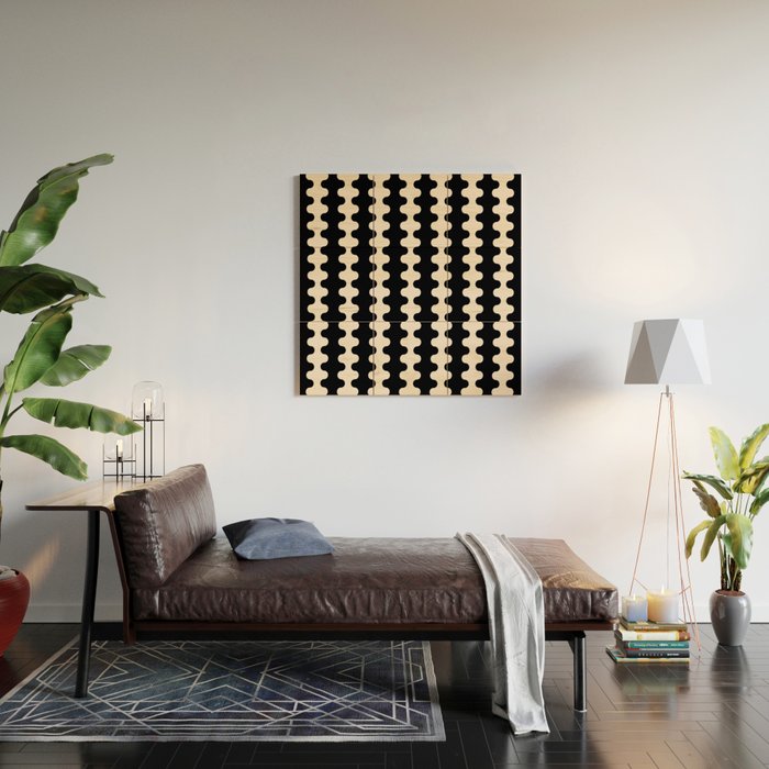 Black and Cream Ogee A-Go-Go Retro Pop Wavy Stripe Pattern Wood Wall Art Gallery Image 2
