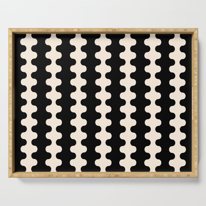 Black and Cream Ogee A-Go-Go Retro Pop Wavy Stripe Pattern Serving Tray Gallery Image 1