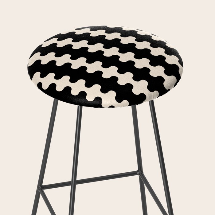 Black and Cream Ogee A-Go-Go Retro Pop Wavy Stripe Pattern Stool Gallery Image 2