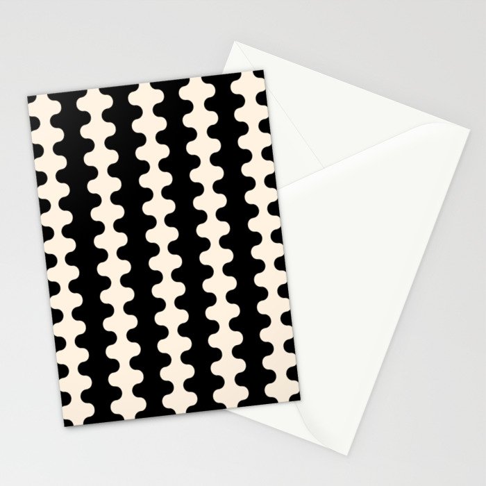 Black and Cream Ogee A-Go-Go Retro Pop Wavy Stripe Pattern Stationery Card Gallery Image 2