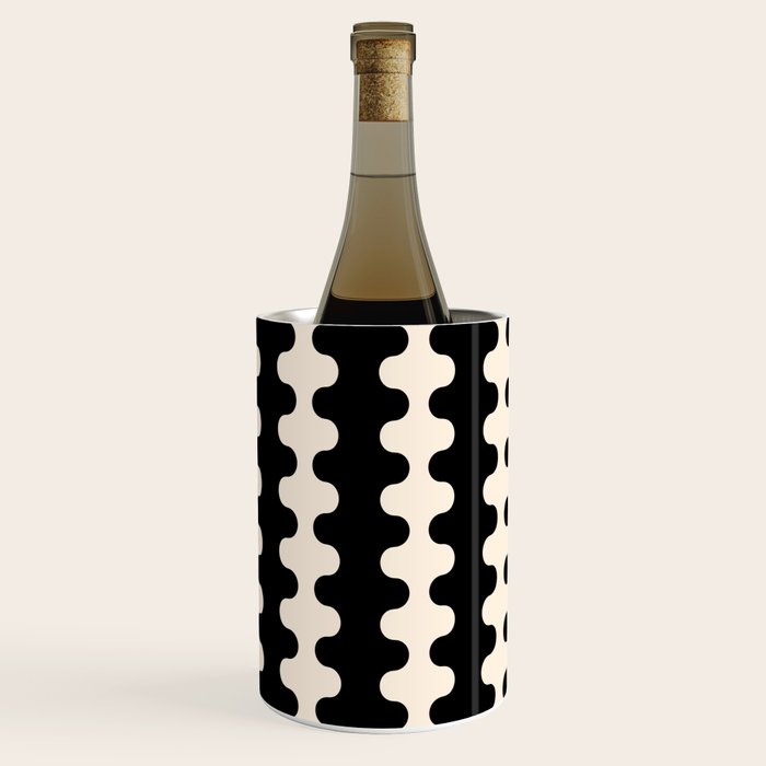 Black and Cream Ogee A-Go-Go Retro Pop Wavy Stripe Pattern Wine Chiller Gallery Image 3