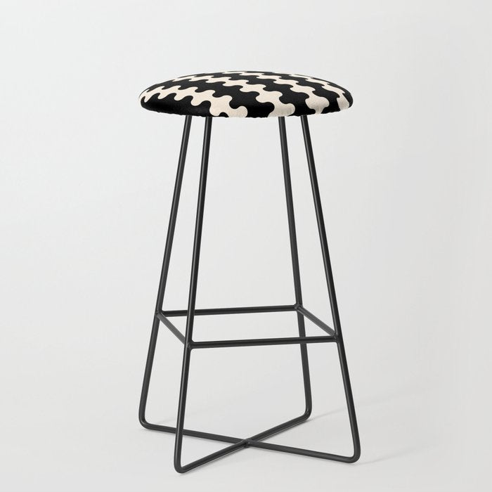 Black and Cream Ogee A-Go-Go Retro Pop Wavy Stripe Pattern Stool Gallery Image 1
