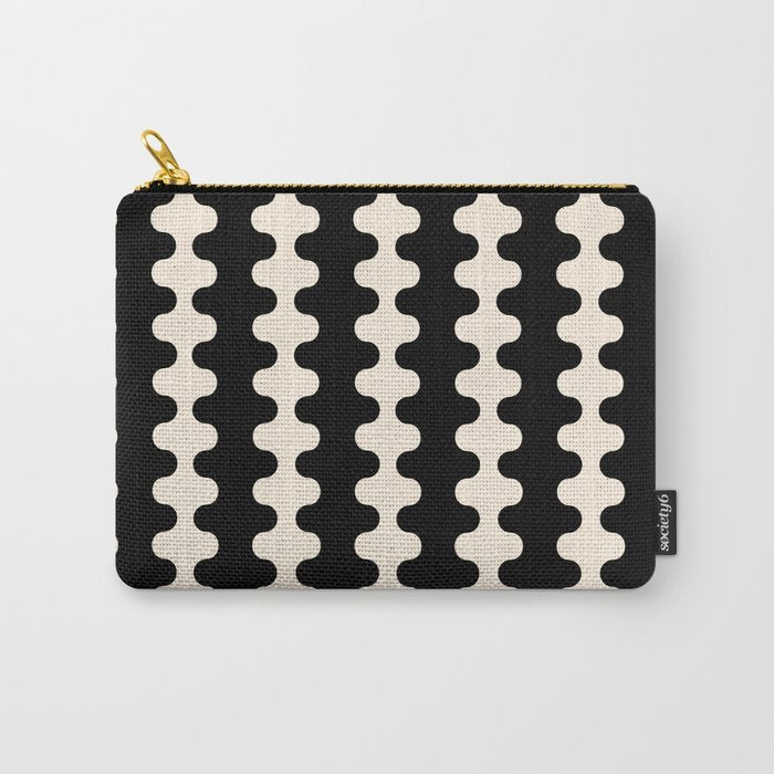 Black and Cream Ogee A-Go-Go Retro Pop Wavy Stripe Pattern Carry All Pouch Gallery Image 1