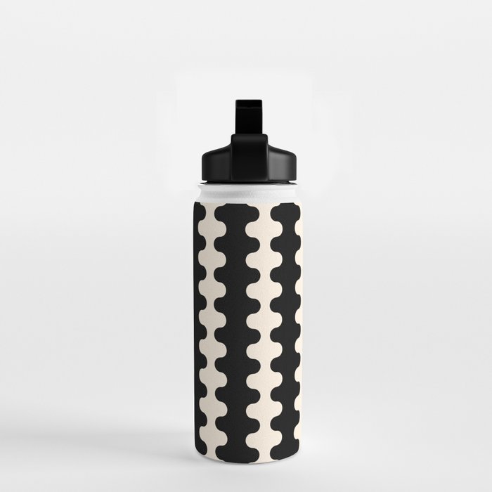Black and Cream Ogee A-Go-Go Retro Pop Wavy Stripe Pattern Water Bottle Gallery Image 2