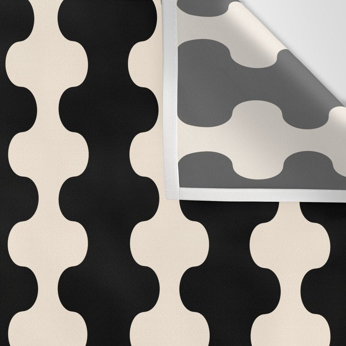 Black and Cream Ogee A-Go-Go Retro Pop Wavy Stripe Pattern Wall Tapestry Gallery Image 3