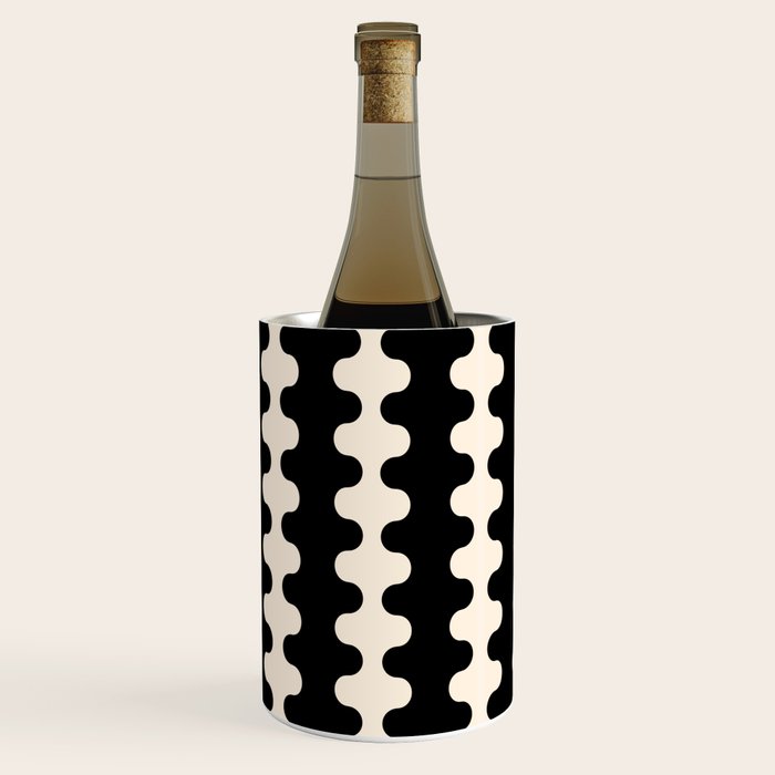 Black and Cream Ogee A-Go-Go Retro Pop Wavy Stripe Pattern Wine Chiller Gallery Image 2