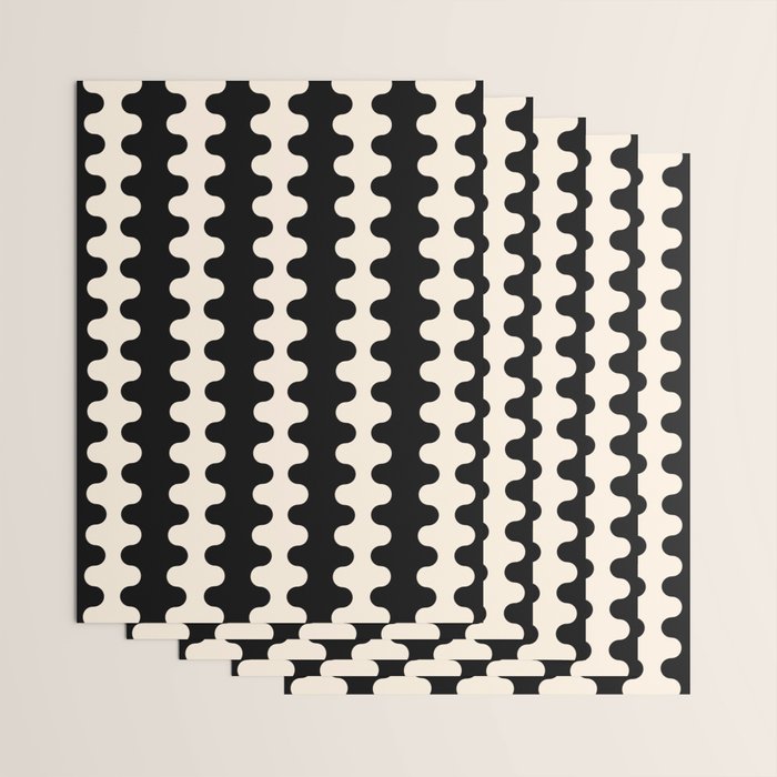 Black and Cream Ogee A-Go-Go Retro Pop Wavy Stripe Pattern Wrapping Paper Gallery Image 3