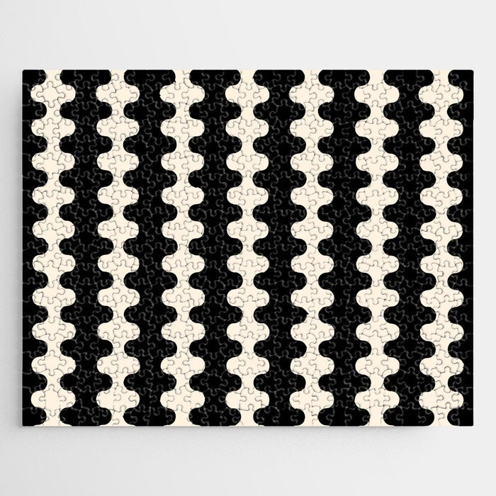 Black and Cream Ogee A-Go-Go Retro Pop Wavy Stripe Pattern Jigsaw Puzzle Gallery Image 1