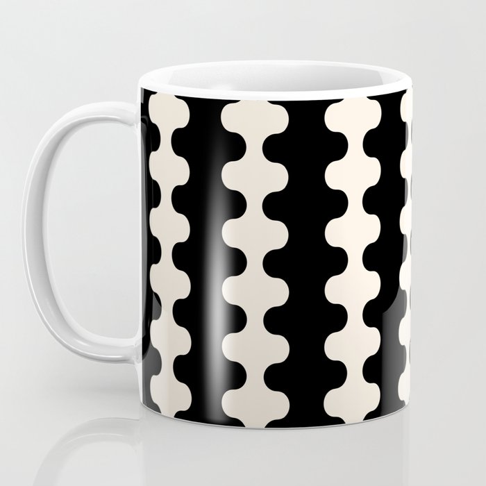 Black and Cream Ogee A-Go-Go Retro Pop Wavy Stripe Pattern Coffee Mug Gallery Image 3