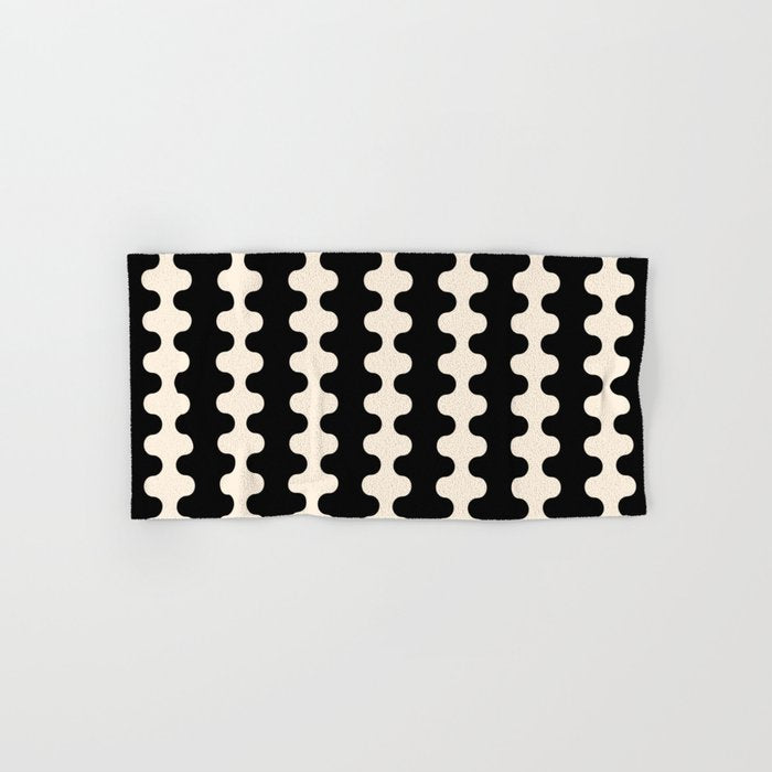 Black and Cream Ogee A-Go-Go Retro Pop Wavy Stripe Pattern Bath Towel Gallery Image 1
