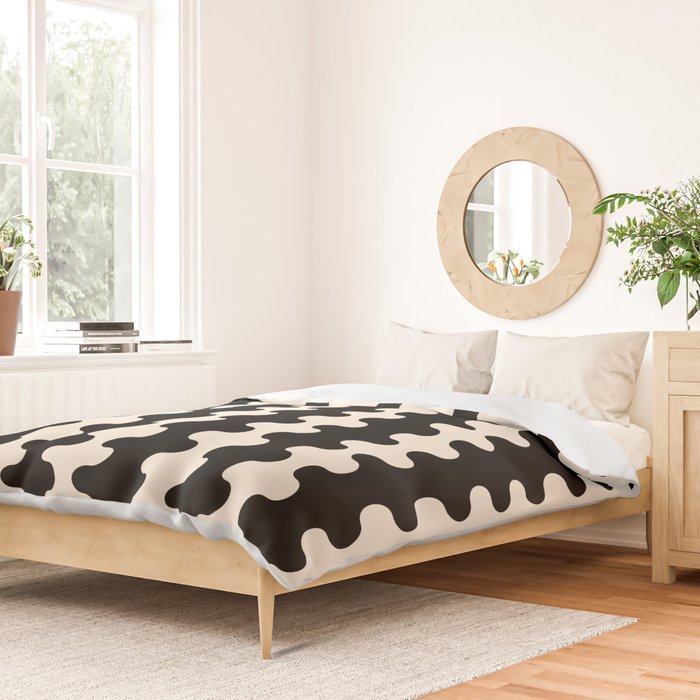 Black and Cream Ogee A-Go-Go Retro Pop Wavy Stripe Pattern Duvet Cover Gallery Image 2