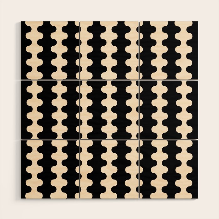 Black and Cream Ogee A-Go-Go Retro Pop Wavy Stripe Pattern Wood Wall Art Gallery Image 1