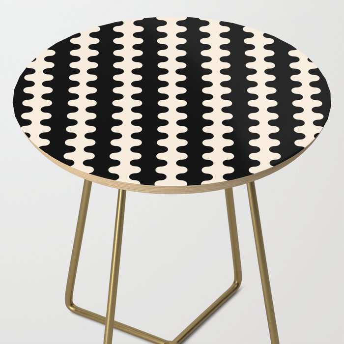 Black and Cream Ogee A-Go-Go Retro Pop Wavy Stripe Pattern Side Table Gallery Image 2