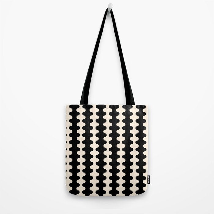 Black and Cream Ogee A-Go-Go Retro Pop Wavy Stripe Pattern Tote Bag Gallery Image 2