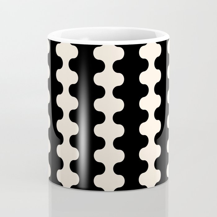Black and Cream Ogee A-Go-Go Retro Pop Wavy Stripe Pattern Coffee Mug Gallery Image 4