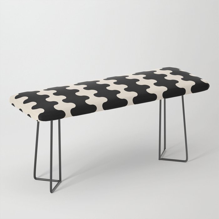 Black and Cream Ogee A-Go-Go Retro Pop Wavy Stripe Pattern Bench Gallery Image 1
