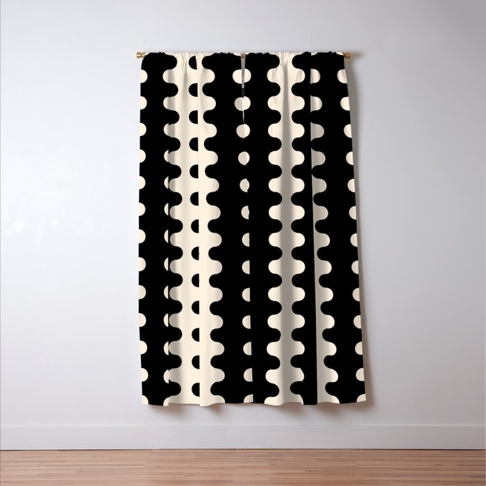 Black and Cream Ogee A-Go-Go Retro Pop Wavy Stripe Pattern Window Curtain Gallery Image 3