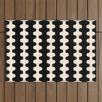 Black and Cream Ogee A-Go-Go Retro Pop Wavy Stripe Pattern Outdoor Rug Gallery Image 1