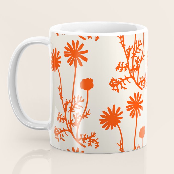 Wild Daisies Floral Botanical Pattern in Orange and Off White Coffee Mug Gallery Image 3