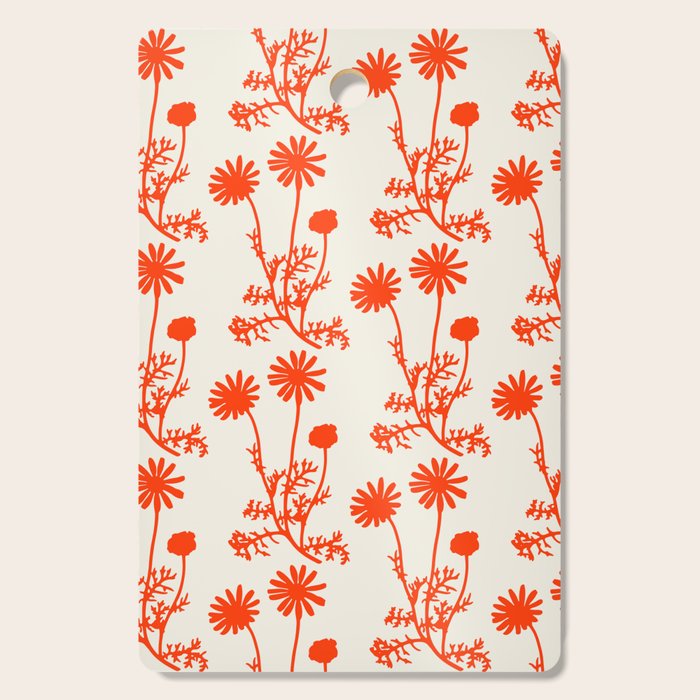 Wild Daisies Floral Botanical Pattern in Orange and Off White Cutting Board Gallery Image 1