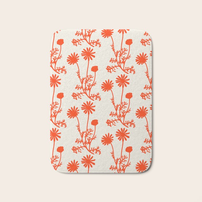 Wild Daisies Floral Botanical Pattern in Orange and Off White Bath Mat Gallery Image 1