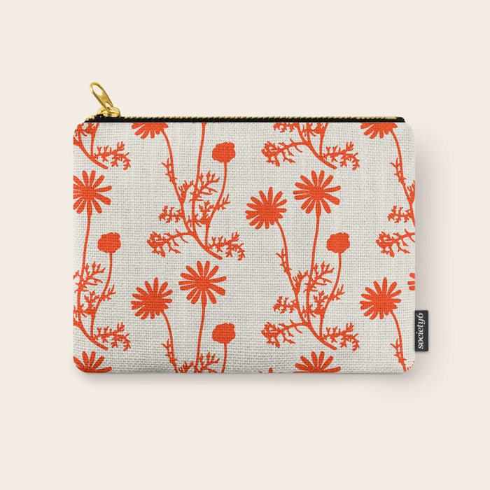 Wild Daisies Floral Botanical Pattern in Orange and Off White Carry All Pouch Gallery Image 1