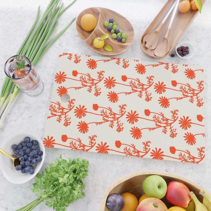 Wild Daisies Floral Botanical Pattern in Orange and Off White Cutting Board Gallery Image 2