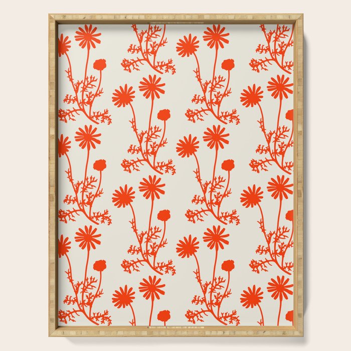 Wild Daisies Floral Botanical Pattern in Orange and Off White Serving Tray Gallery Image 1