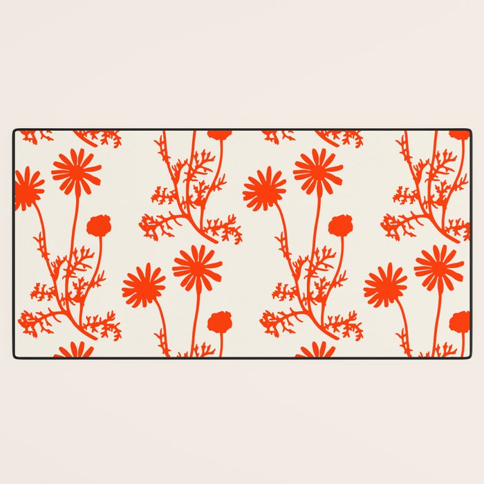 Wild Daisies Floral Botanical Pattern in Orange and Off White Desk Mat Gallery Image 3