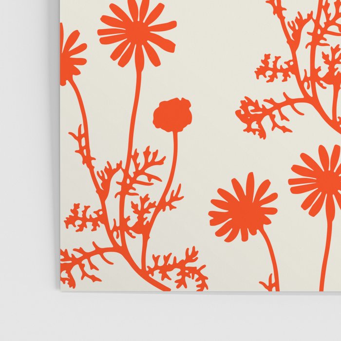 Wild Daisies Floral Botanical Pattern in Orange and Off White Poster Gallery Image 3