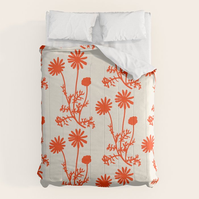 Wild Daisies Floral Botanical Pattern in Orange and Off White Comforter Gallery Image 6