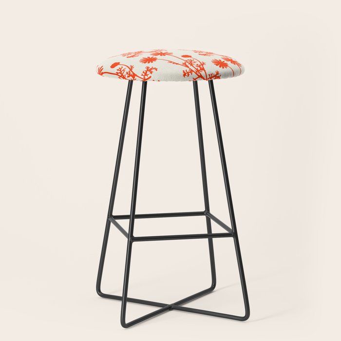 Wild Daisies Floral Botanical Pattern in Orange and Off White Stool Gallery Image 1