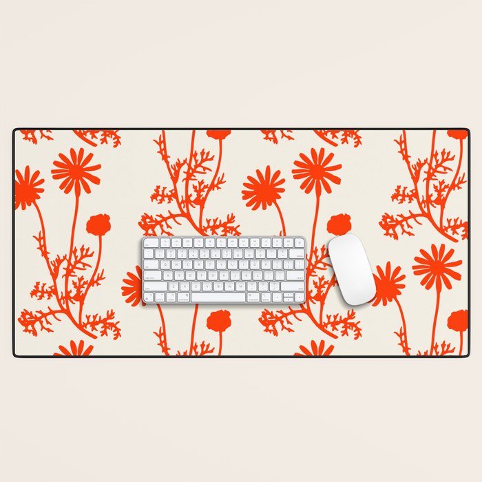 Wild Daisies Floral Botanical Pattern in Orange and Off White Desk Mat Gallery Image 1