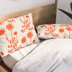 Wild Daisies Floral Botanical Pattern in Orange and Off White Pillow Sham Gallery Image 2
