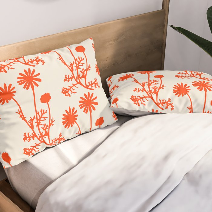 Wild Daisies Floral Botanical Pattern in Orange and Off White Pillow Sham Gallery Image 2