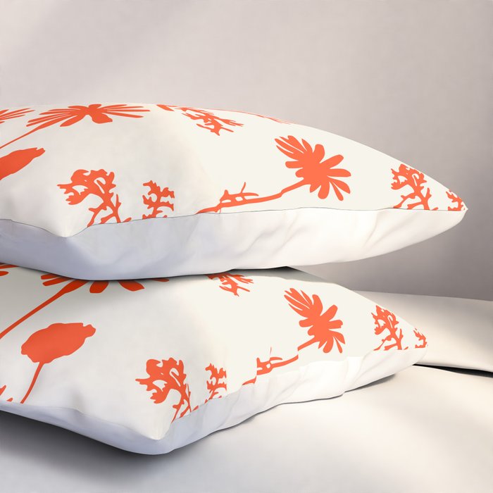 Wild Daisies Floral Botanical Pattern in Orange and Off White Pillow Sham Gallery Image 3