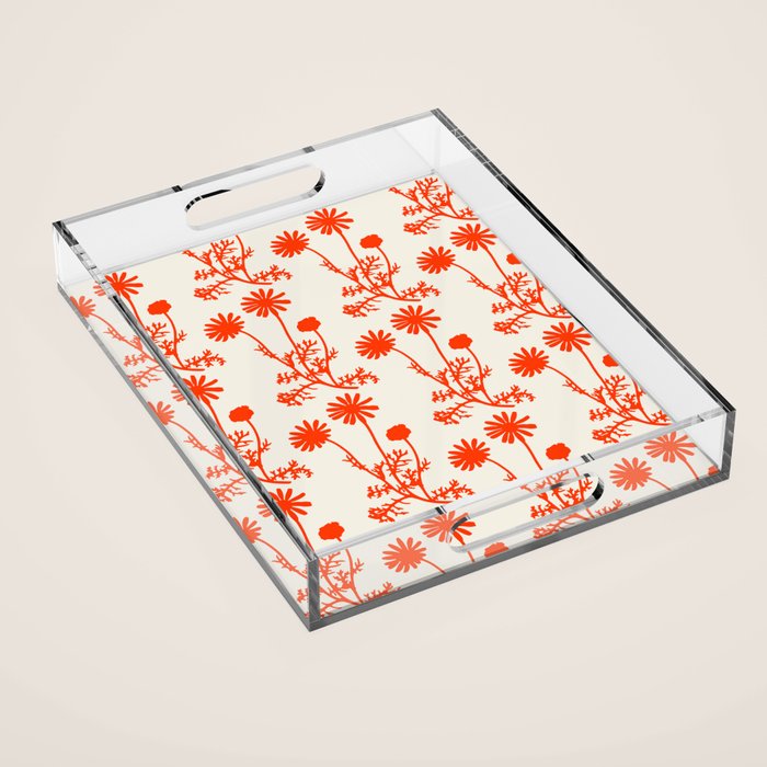 Wild Daisies Floral Botanical Pattern in Orange and Off White Acrylic Tray Gallery Image 1