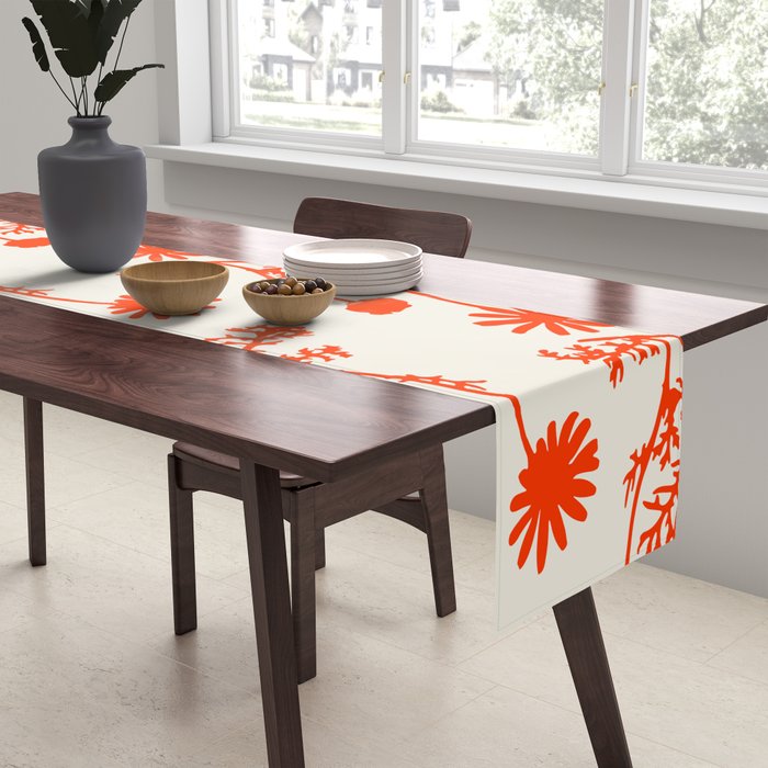 Wild Daisies Floral Botanical Pattern in Orange and Off White Table Runner Gallery Image 2