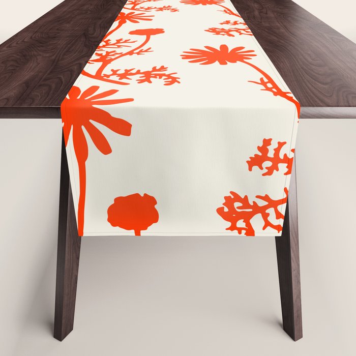 Wild Daisies Floral Botanical Pattern in Orange and Off White Table Runner Gallery Image 1