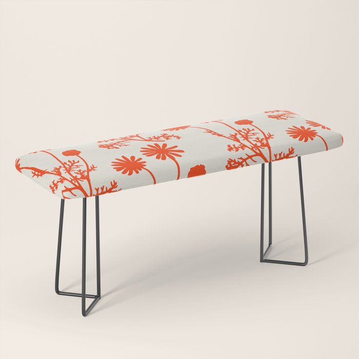 Wild Daisies Floral Botanical Pattern in Orange and Off White Bench Gallery Image 1