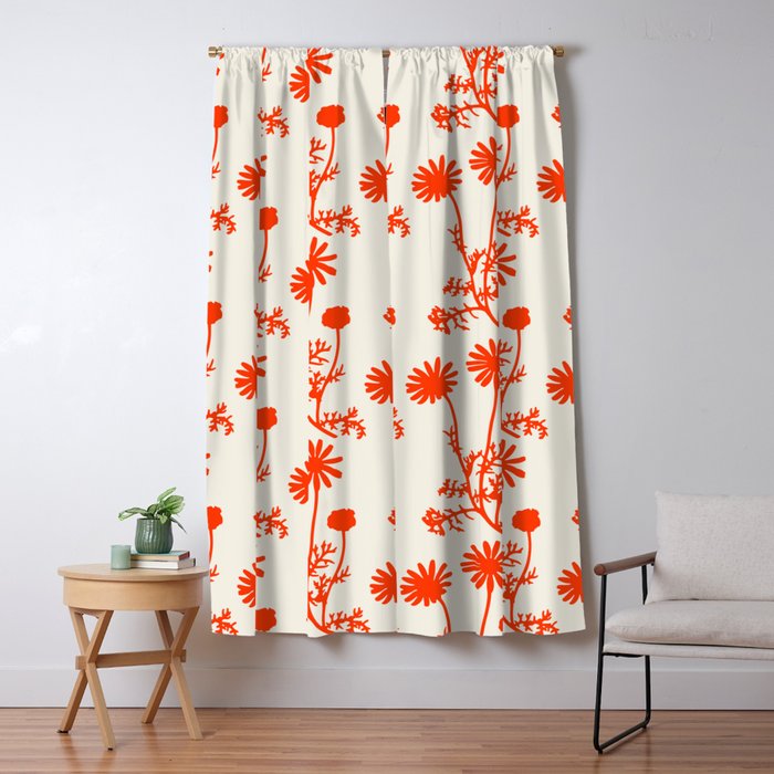 Wild Daisies Floral Botanical Pattern in Orange and Off White Window Curtain Gallery Image 5