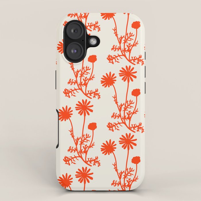 Wild Daisies Floral Botanical Pattern in Orange and Off White iPhone Case Gallery Image 1