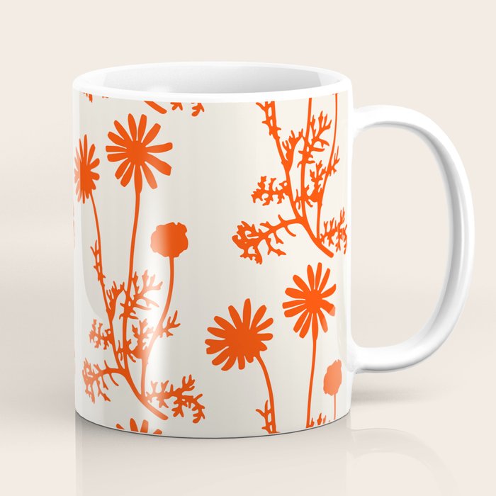 Wild Daisies Floral Botanical Pattern in Orange and Off White Coffee Mug Gallery Image 1